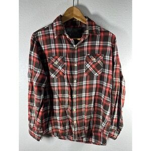 Slade Wilder Button Down Mens S Red Brown Plaid Flannel Shirt Long Sleeve Cotton